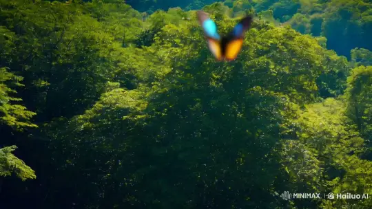 Lush Forest, Vibrant Butterfly, Grazing Deer, Fossilized Past – AI Generated Video | Hailuo AI