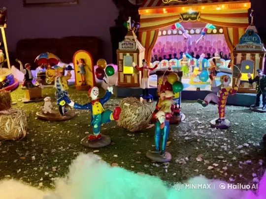 Lively Circus Scene with Playful Clowns and Cheering Audience – AI Generated Video | Hailuo AI