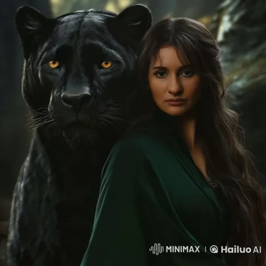 Mystical Woman and Black Panther in Serene Forest – AI Generated Video | Hailuo AI
