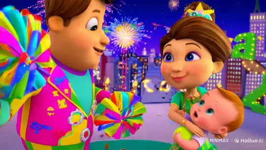 Whimsical New Year Celebration with Cartoon Characters – AI Generated Video | Hailuo AI