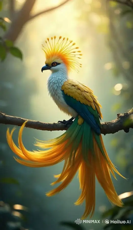 Exotic Bird Prepares for Graceful Flight in Sunlit Forest – AI Generated Video | Hailuo AI