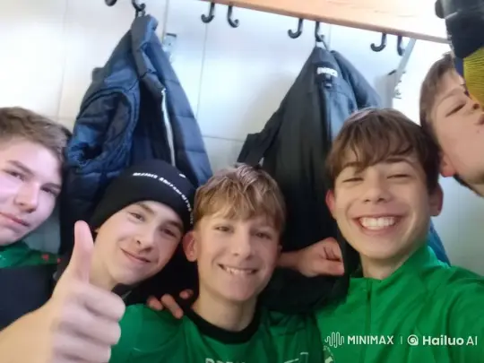 Boys in Sports Jackets Exchange Cheek Kisses in Locker Room – AI Generated Video | Hailuo AI