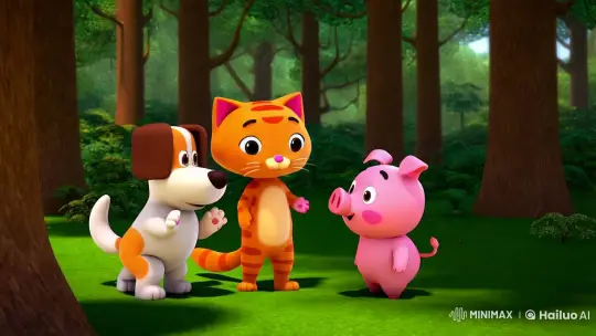 Animals Greet in Colorful Forest Setting – AI Generated Video | Hailuo AI