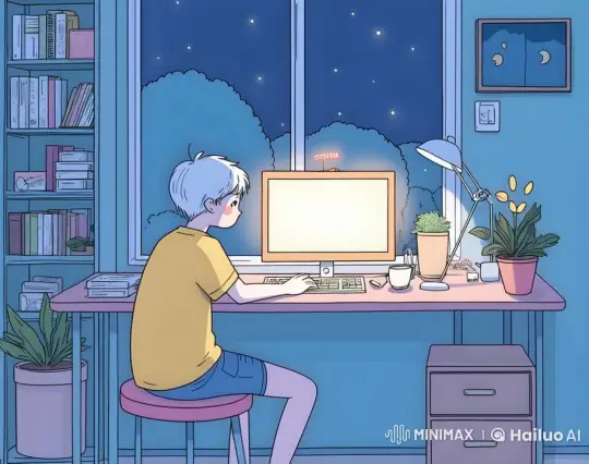 Night Desk Work with Peaceful Breeze and Stars – AI Generated Video | Hailuo AI
