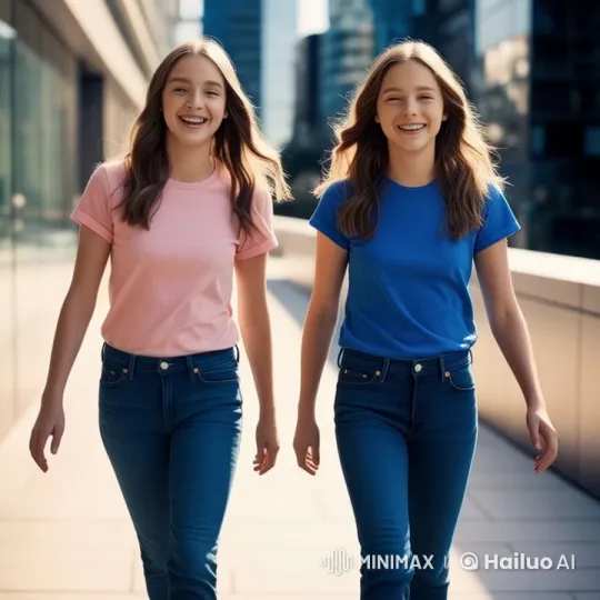 Two Girls Enjoy Friendship on a Sunny City Street – AI Generated Video | Hailuo AI