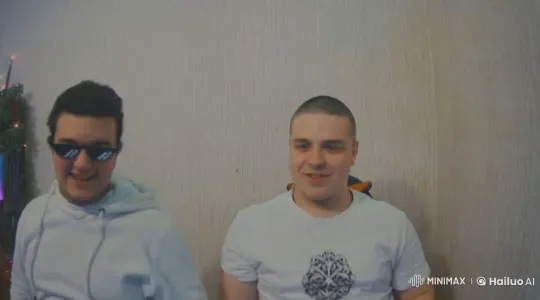 Two Men Discuss 'Go v Minecraft?' in a Static Setting – AI Generated Video | Hailuo AI