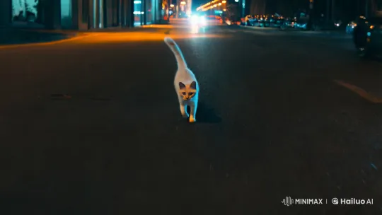 Nocturnal Cat Chase: Slow-Motion Cinematic Aesthetic – AI Generated Video | Hailuo AI