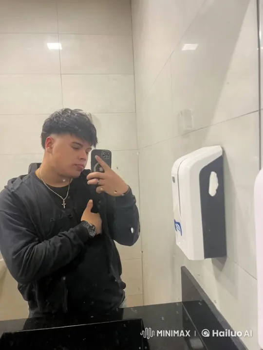 Individual Showcases Physique in Bathroom Mirror – AI Generated Video | Hailuo AI