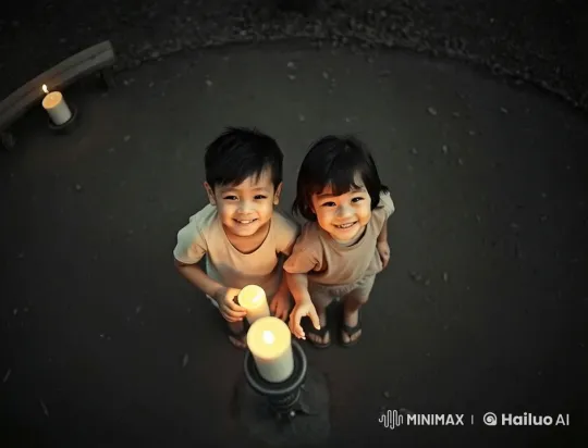 Children Enjoying Peaceful Candlelight Moment – AI Generated Video | Hailuo AI