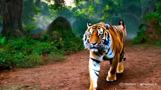 Majestic Tiger and Serene Woman in Verdant Forest – AI Generated Video | Hailuo AI
