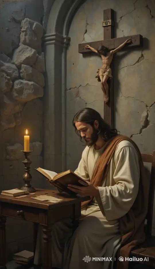 Monastic Study: Solitary Candlelit Reading in Ancient Chamber – AI Generated Video | Hailuo AI