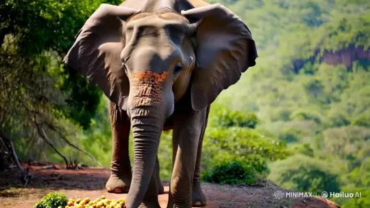 Serene Elephant in Lush Landscape: Aesthetic Harmony – AI Generated Video | Hailuo AI