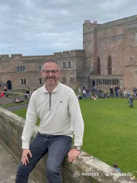 Man Laughs with Flying Elf at Historic Castle – AI Generated Video | Hailuo AI