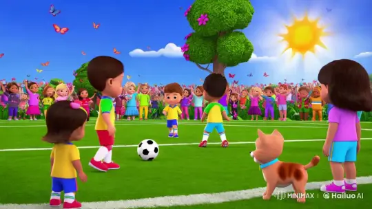 Diverse Children Play Soccer with Friendly Animals – AI Generated Video | Hailuo AI