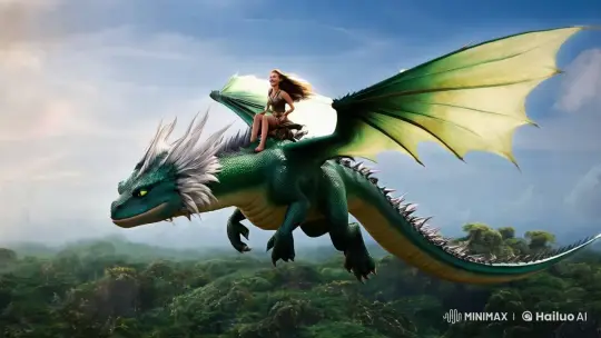Elven Rider and Dragon Soar Through Verdant Jungle Sky – AI Generated Video | Hailuo AI