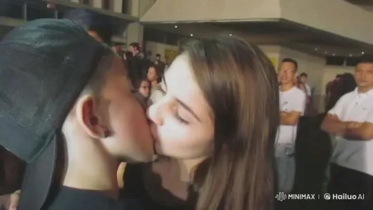 Couple's Intimate Kiss Captured in Nighttime Public Scene – AI Generated Video | Hailuo AI