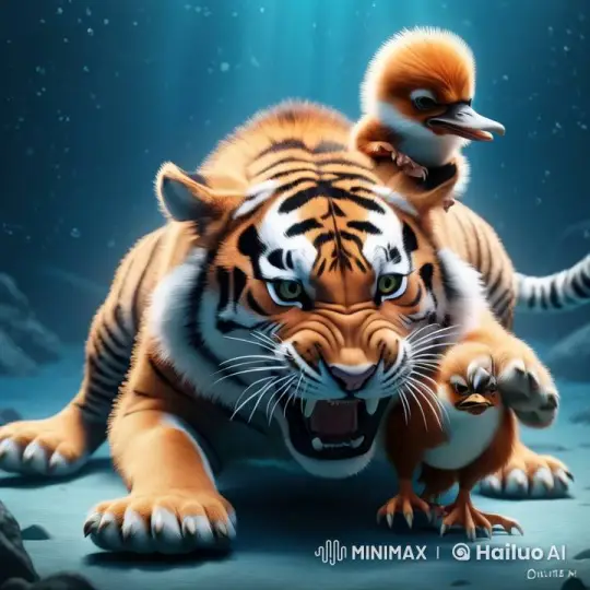 Tiger with Ducklings Underwater Adventure – AI Generated Video | Hailuo AI