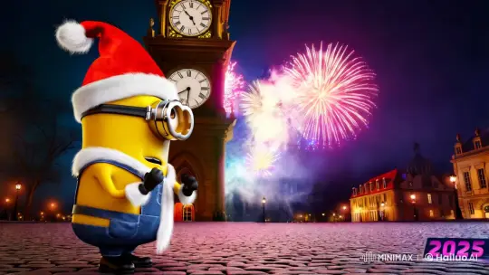 Santa Minion Celebrates New Year 2025 in Dreamy Scene – AI Generated Video | Hailuo AI