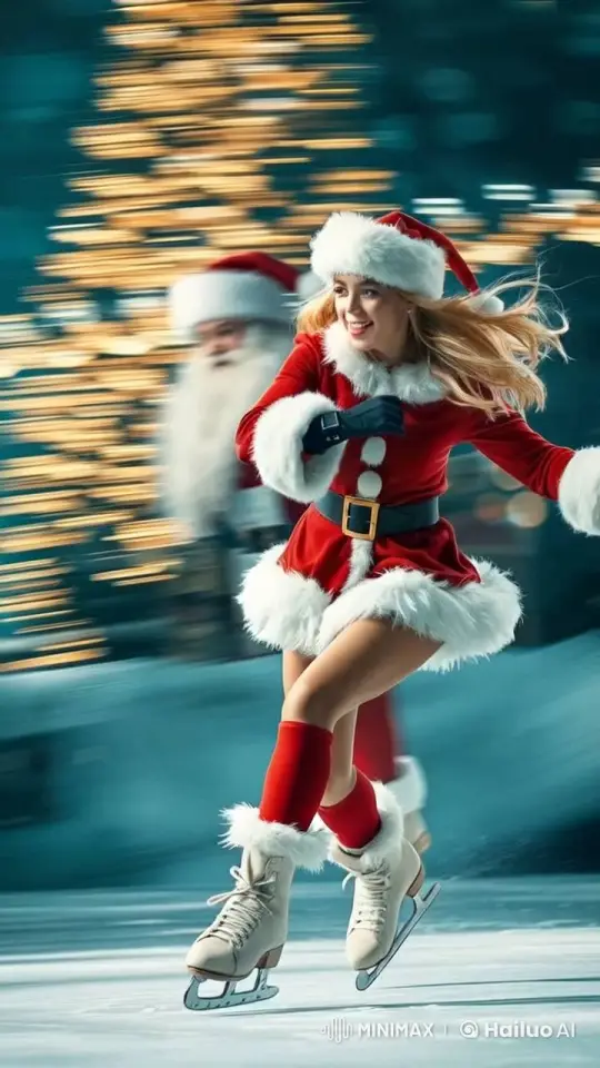 Festive Skater Leaves Ice Shavings in Slow Motion – AI Generated Video | Hailuo AI
