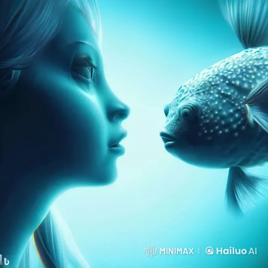 Woman and Fish Embrace in Tranquil Underwater Kiss – AI Generated Video | Hailuo AI