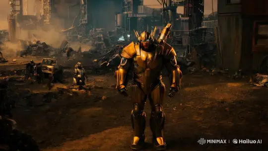 Titan: Bronze Robot Dominates Post-Apocalyptic Battlefield – AI Generated Video | Hailuo AI