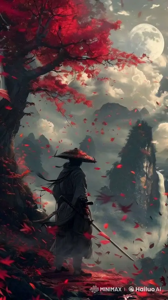 Mystical Samurai Observes Tranquil Moonlit Valley – AI Generated Video | Hailuo AI