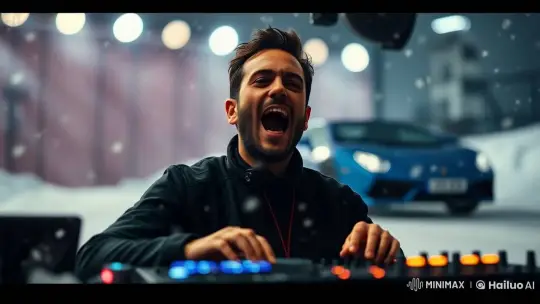 DJ Enjoys Mixing Music with Sports Car Slideshow – AI Generated Video | Hailuo AI