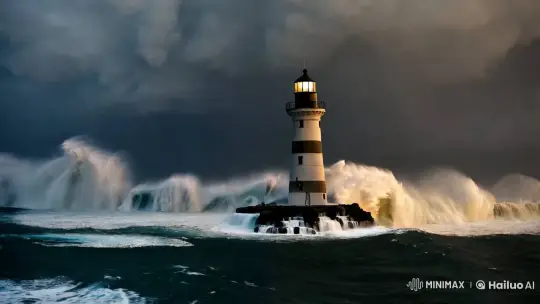 Lighthouse Resilience Amid Ferocious Sea Storm – AI Generated Video | Hailuo AI