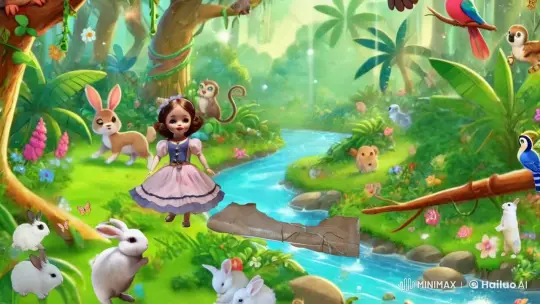 Magical Forest Farewell Scene with Girl and Wildlife – AI Generated Video | Hailuo AI