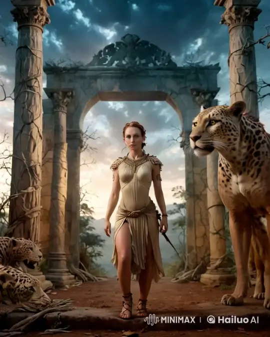 Mystical Warrior and Leopards Perform Energetic Sword Dance – AI Generated Video | Hailuo AI