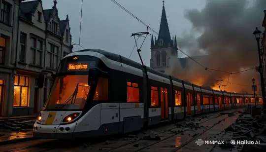 Dystopian Cityscape in Flames: Static View of Destruction – AI Generated Video | Hailuo AI