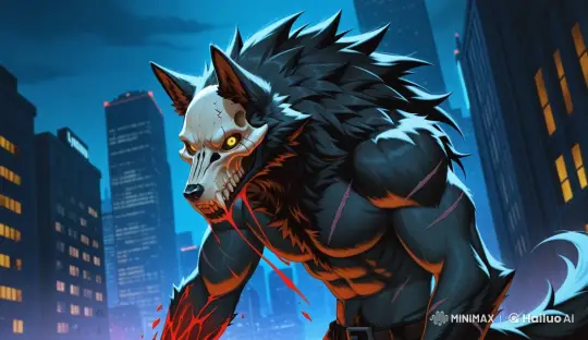 Male Werewolf Stands Menacing in Nocturnal Cityscape – AI Generated Video | Hailuo AI