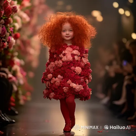 Young Girl Enchants in Floral Runway Walk – AI Generated Video | Hailuo AI