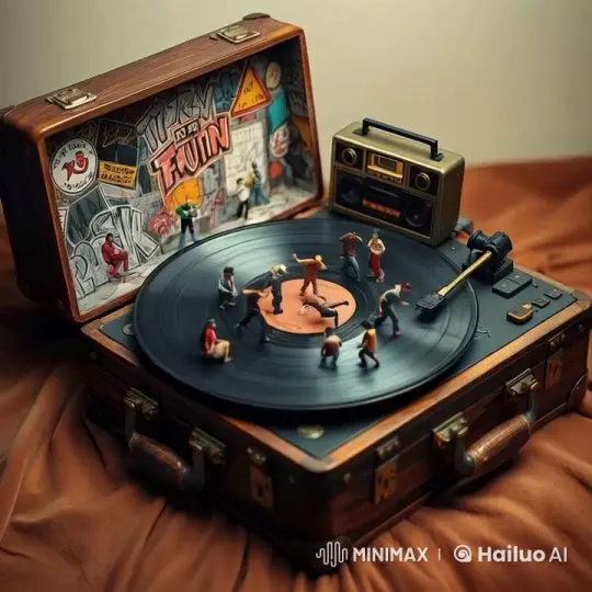 Mini Breakdancers Perform on Rotating Vinyl Record – AI Generated Video | Hailuo AI