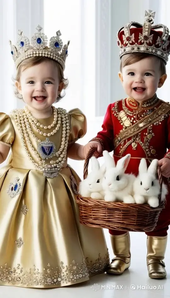 Royal Toddlers in Joyful Play with Bunnies – AI Generated Video | Hailuo AI