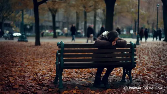 Isolated Figure on a Park Bench Amidst Autumnal Calm – AI Generated Video | Hailuo AI