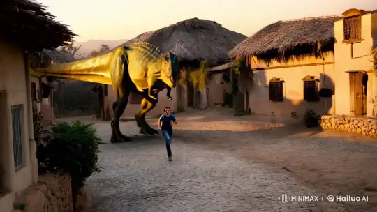 Prehistoric Terror in Tokat Akyamac: Young Man Fleeing T. rex – AI Generated Video | Hailuo AI