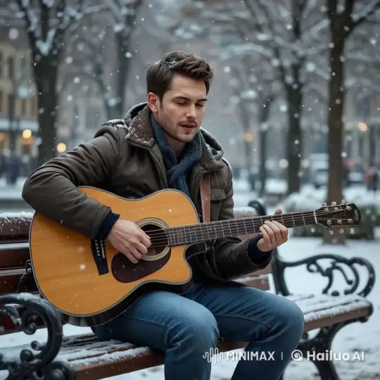 Handsome Musician Serenades Winter Park Scene – AI Generated Video | Hailuo AI