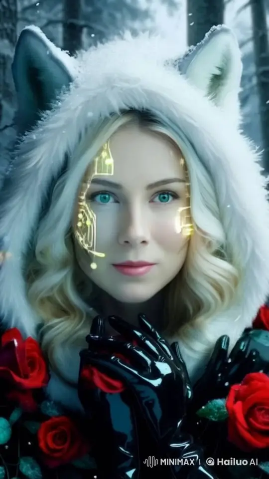 Futuristic Wolf-Eared Woman in Enchanted Winter Forest – AI Generated Video | Hailuo AI