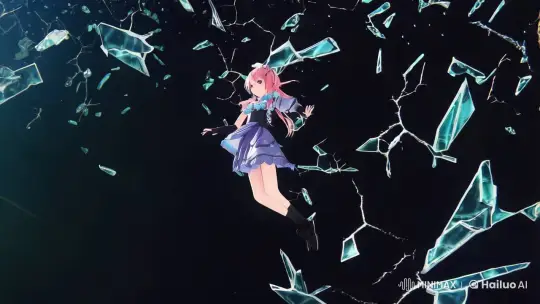 Anime Girl Plummets Through Fractured Sky in Surreal Aesthetic – AI Generated Video | Hailuo AI