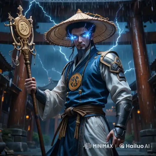 Resolute Figure in Stormy Courtyard with Lightning – AI Generated Video | Hailuo AI