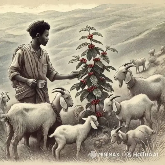 Vintage Animation: Shepherd, Goats, and Coffee Plant in Ethiopia – AI Generated Video | Hailuo AI