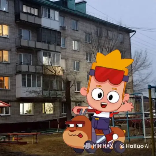 Sad Cartoon Boy Rides Scooter in Dusk Playground – AI Generated Video | Hailuo AI