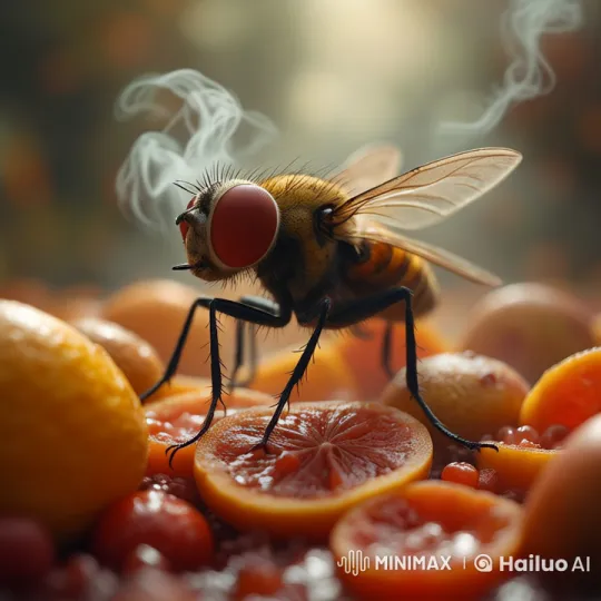 Close-up Detail of a Housefly on Fruits in Live2D Animation – AI Generated Video | Hailuo AI