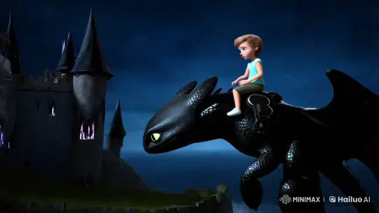 Child and Dragon on a Dark Castle Adventure – AI Generated Video | Hailuo AI