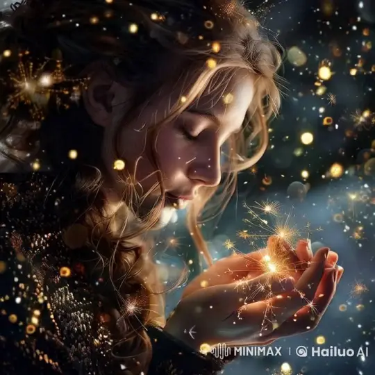 Magical Sparkles Envelop Serene Young Woman – AI Generated Video | Hailuo AI