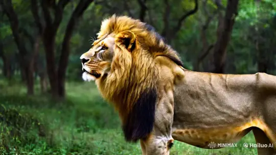 Lion in Serene Forest: Aesthetic Study of Nature – AI Generated Video | Hailuo AI
