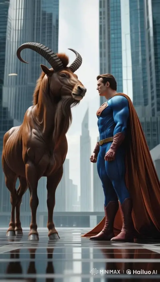 Superhero Faces Ram in Modern Cityscape – AI Generated Video | Hailuo AI