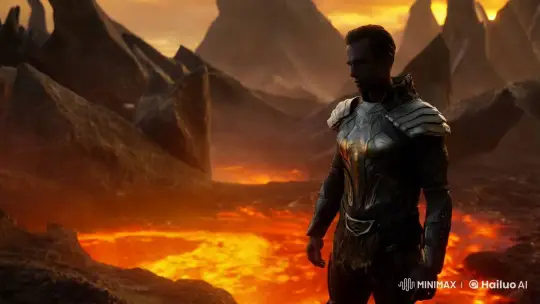 Magmatic Man in Fiery Contemplation Against Volcanic Land – AI Generated Video | Hailuo AI