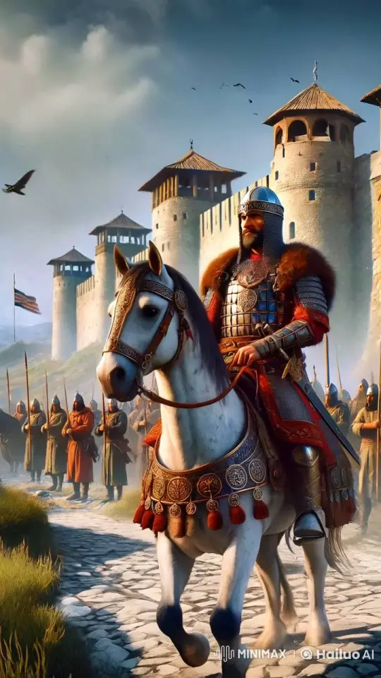 Knight Leads Soldiers Past Medieval Fortress in Grand Parade – AI Generated Video | Hailuo AI